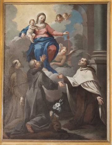 La Madonna consegna scapolare a San Simone Stock