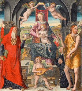 Vergine in trono che mostra uno scapolare di Giovanni Bernardino di Lodigiano