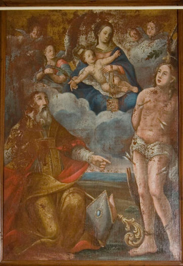 Madonna del Carmelo con Bambino, San Sebastiano e San Donato Vescovo di Autore sconosciuto